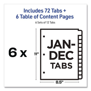 Customizable Table of Contents Ready Index Multicolor Dividers, 12-Tab, Jan. to Dec., 11 x 8.5, White, 6 Sets