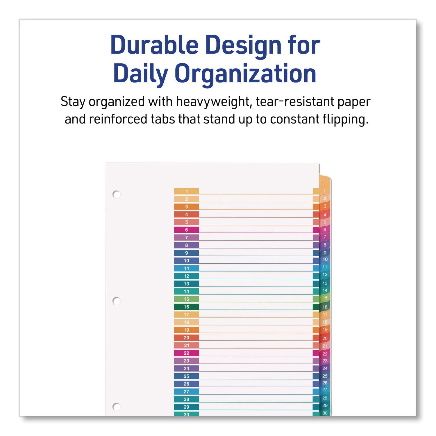 Customizable Table of Contents Ready Index Multicolor Dividers, 31-Tab, 1 to 31, 11 x 8.5, White, 6 Sets