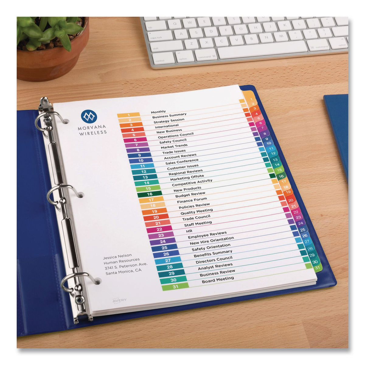Customizable Table of Contents Ready Index Multicolor Dividers, 31-Tab, 1 to 31, 11 x 8.5, White, 6 Sets