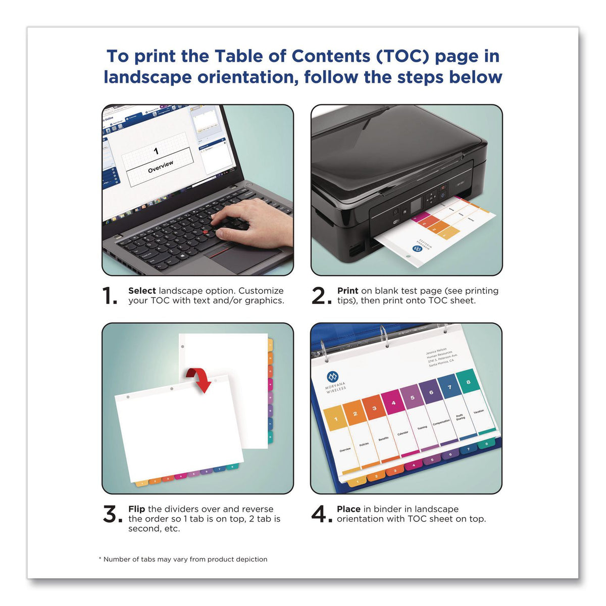 Customizable Table of Contents Ready Index Multicolor Dividers, 31-Tab, 1 to 31, 11 x 8.5, White, 6 Sets