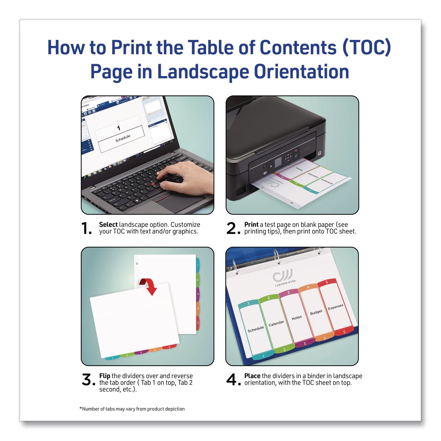 Customizable TOC Ready Index Multicolor Tab Dividers, 8-Tab, 1 to 8, 11 x 8.5, White, Contemporary Color Tabs, 1 Set