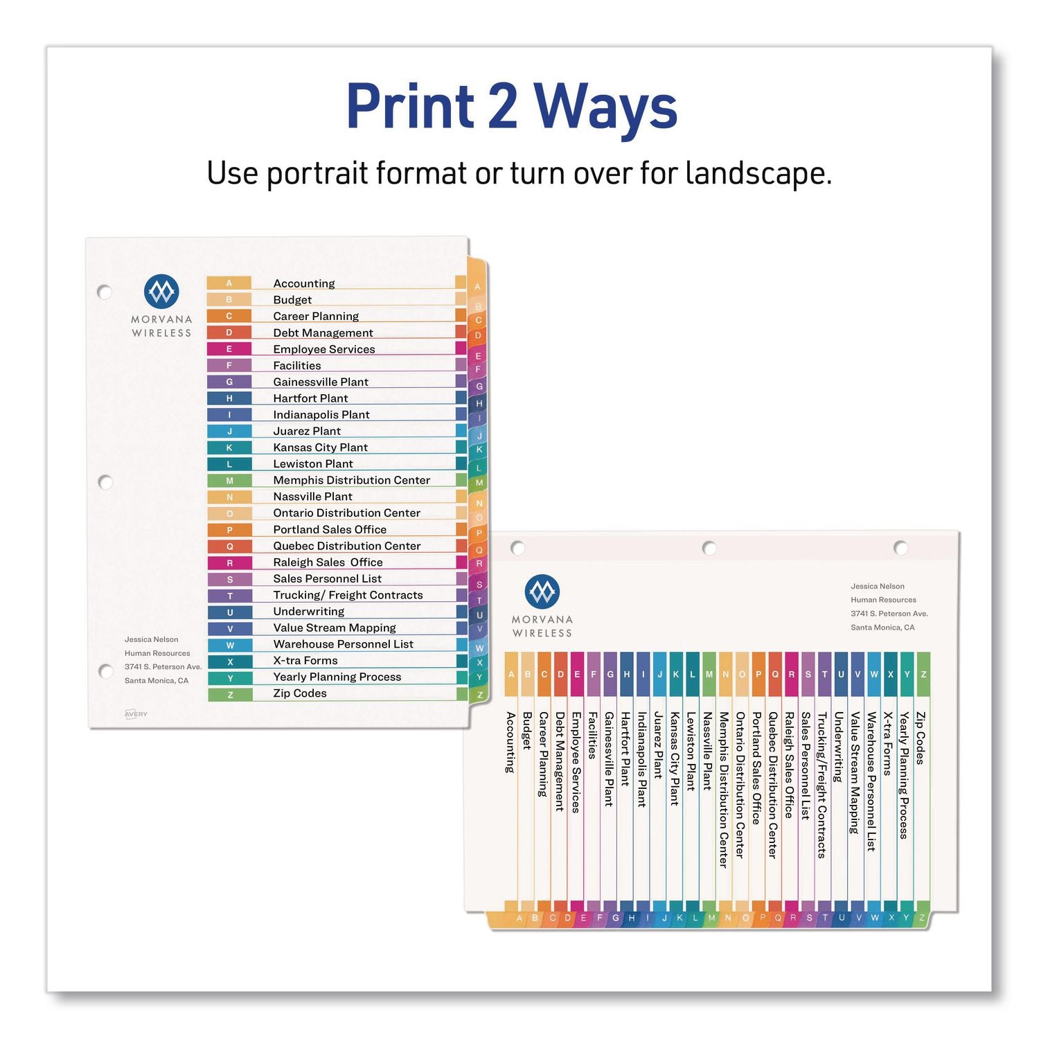 Avery A-Z Customizable Multicolor TOC Dividers - 156 x Divider(s) - A-Z, Table of Contents - 26 Tab(s)/Set - 8.5" Divider Width x 11" Divider Length - 3 Hole Punched - White Paper Divider - Multicolor Paper Tab(s) - 6 / Pack