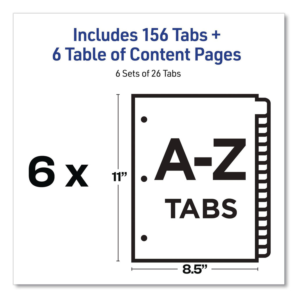 Avery A-Z Customizable Multicolor TOC Dividers - 156 x Divider(s) - A-Z, Table of Contents - 26 Tab(s)/Set - 8.5" Divider Width x 11" Divider Length - 3 Hole Punched - White Paper Divider - Multicolor Paper Tab(s) - 6 / Pack