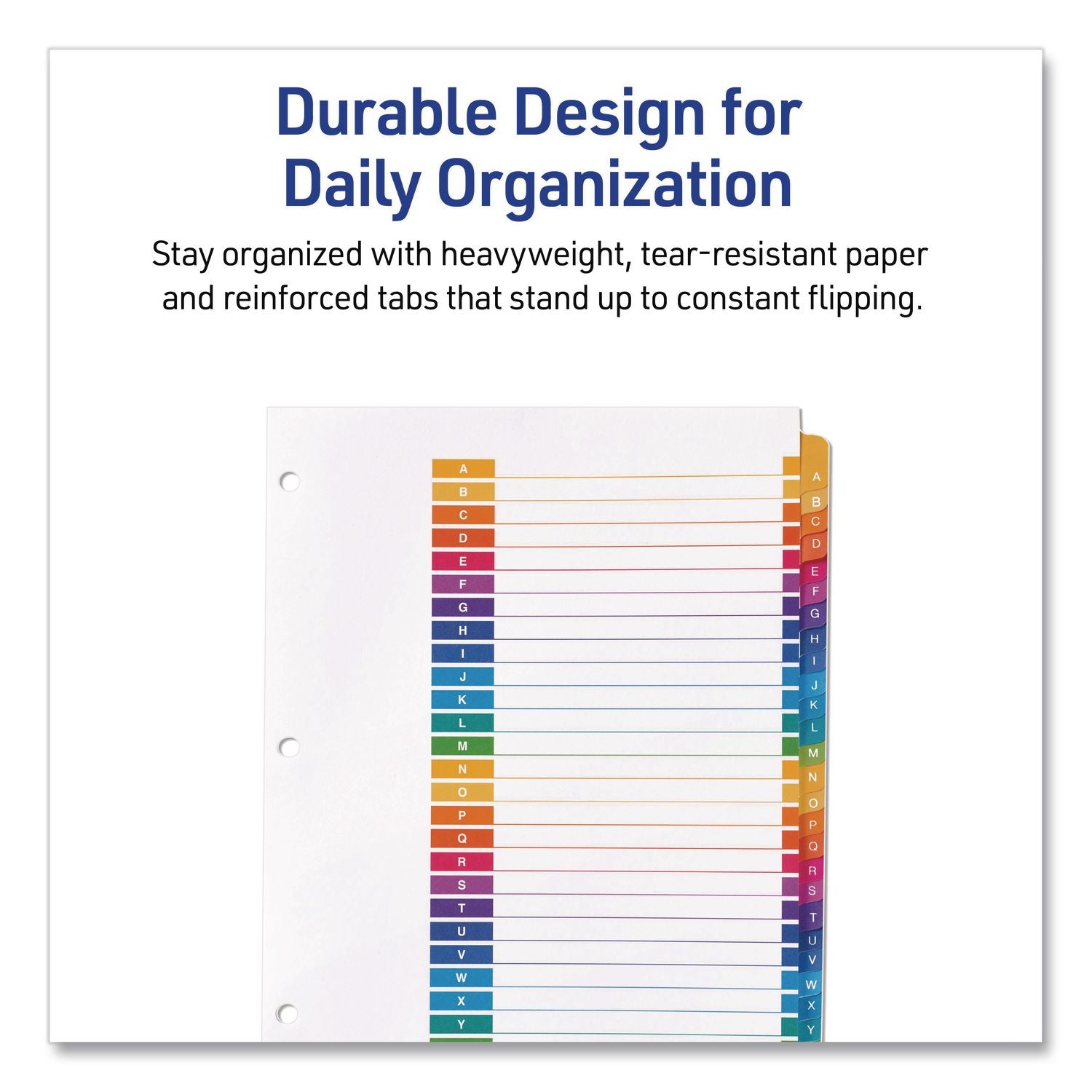 Avery A-Z Customizable Multicolor TOC Dividers - 156 x Divider(s) - A-Z, Table of Contents - 26 Tab(s)/Set - 8.5" Divider Width x 11" Divider Length - 3 Hole Punched - White Paper Divider - Multicolor Paper Tab(s) - 6 / Pack