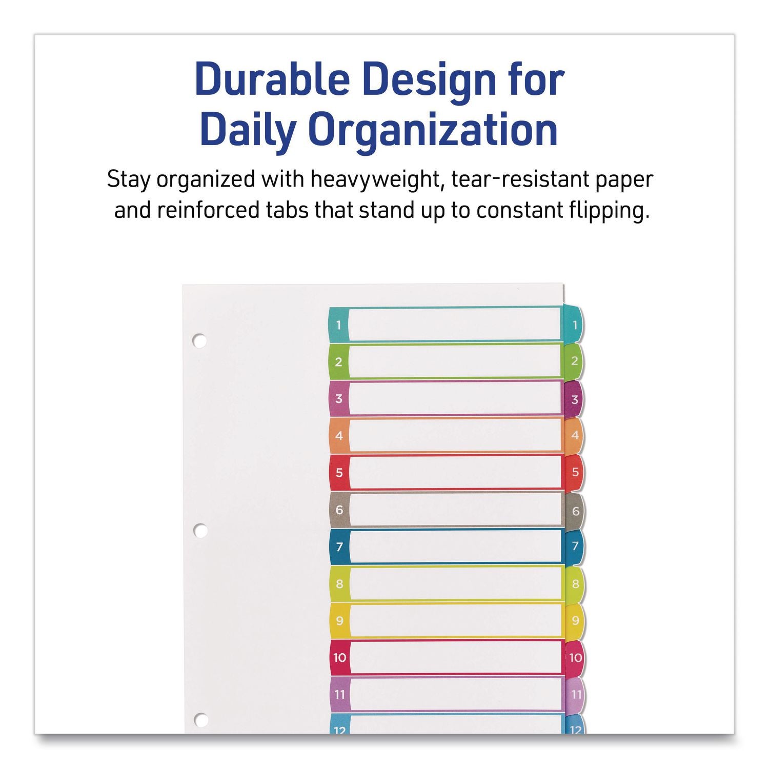 Customizable TOC Ready Index Multicolor Tab Dividers, 12-Tab, 1 to 12, 11 x 8.5, White, Contemporary Color Tabs, 1 Set