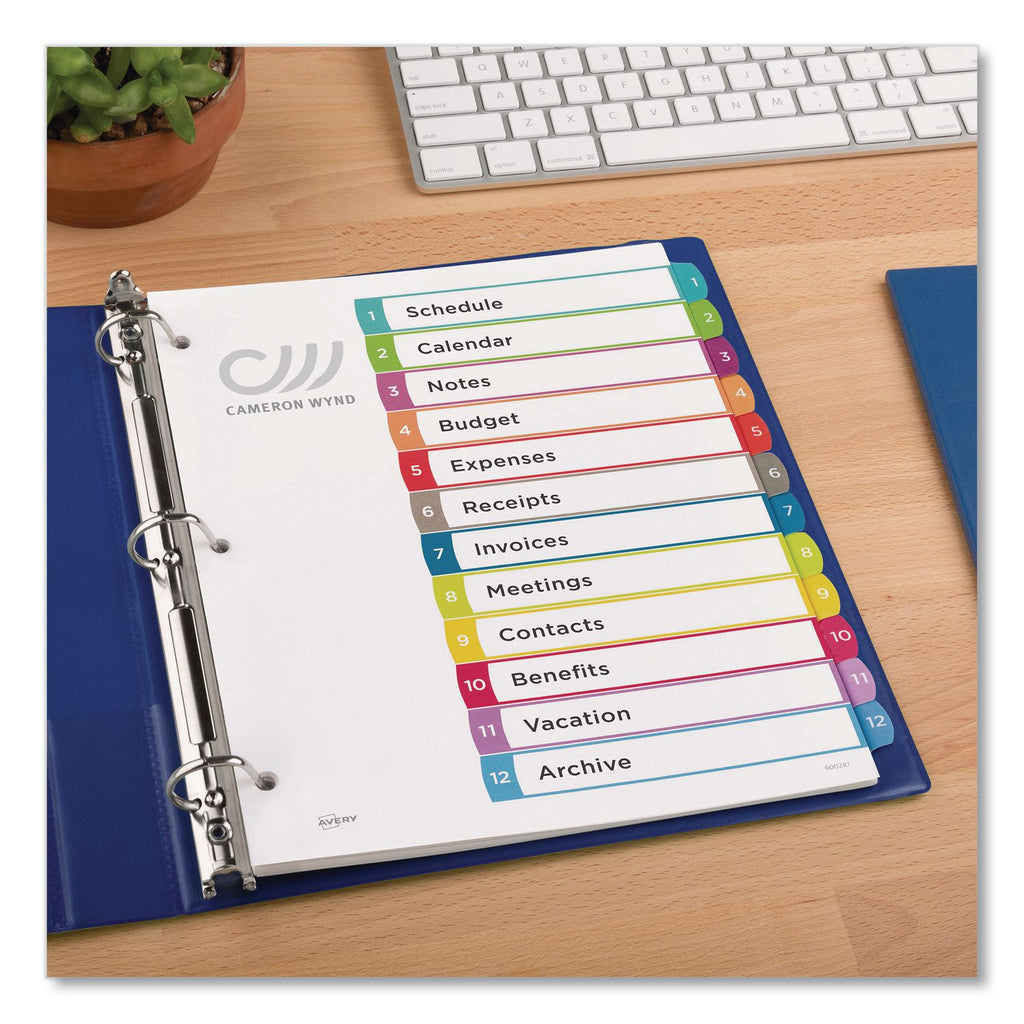 Customizable TOC Ready Index Multicolor Tab Dividers, 12-Tab, 1 to 12, 11 x 8.5, White, Contemporary Color Tabs, 1 Set