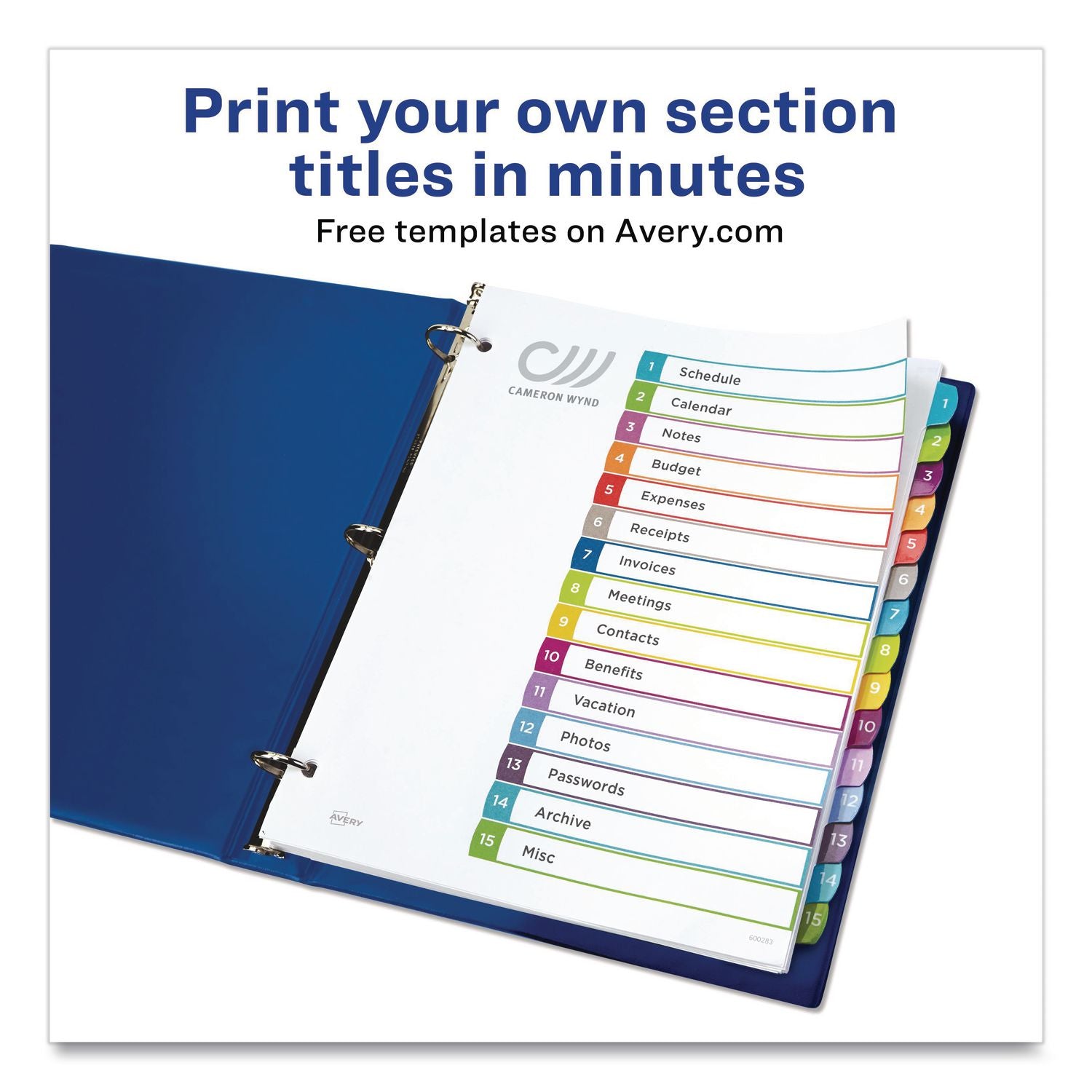 Customizable TOC Ready Index Multicolor Tab Dividers, 15-Tab, 1 to 15, 11 x 8.5, White, Contemporary Color Tabs, 1 Set