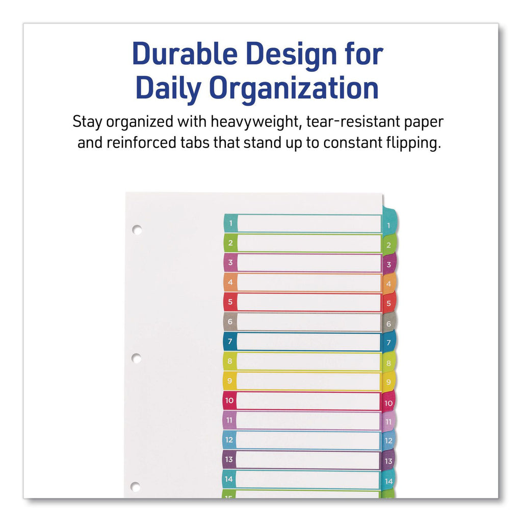 Customizable TOC Ready Index Multicolor Tab Dividers, 15-Tab, 1 to 15, 11 x 8.5, White, Contemporary Color Tabs, 1 Set
