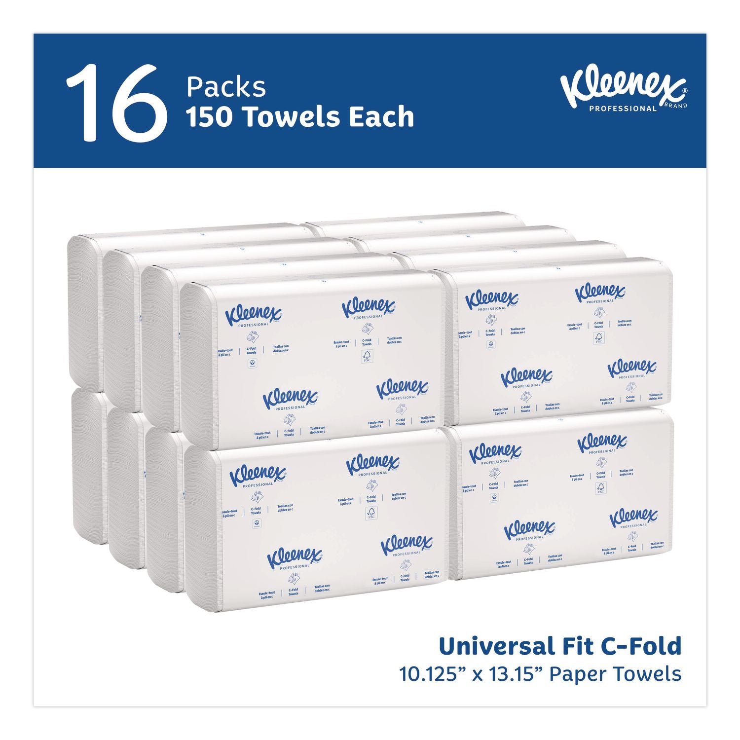 C-Fold Paper Towels, 1-Ply, 10.13 x 13.15, White, 150/Pack, 16 Packs/Carton