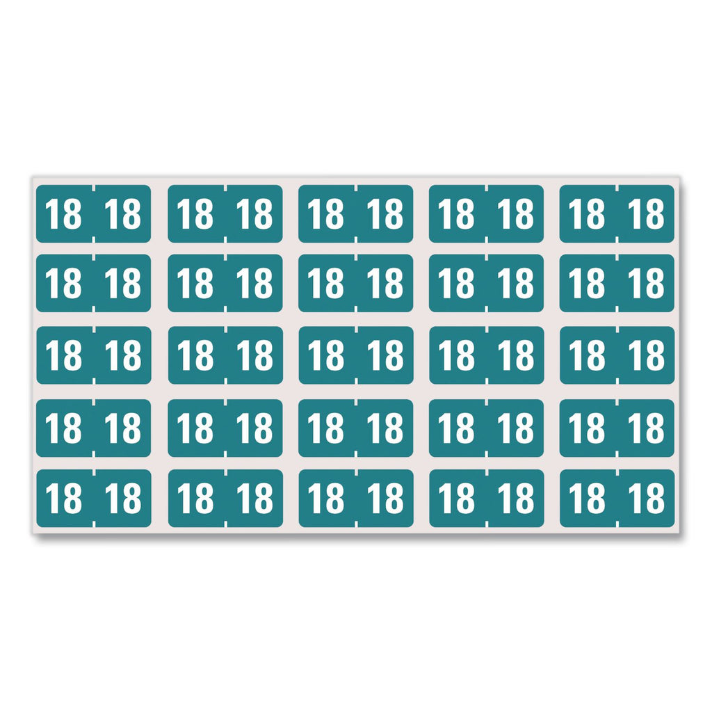 Yearly End Tab File Folder Labels, 18, 0.75 x 1.5, Teal, 500/Roll