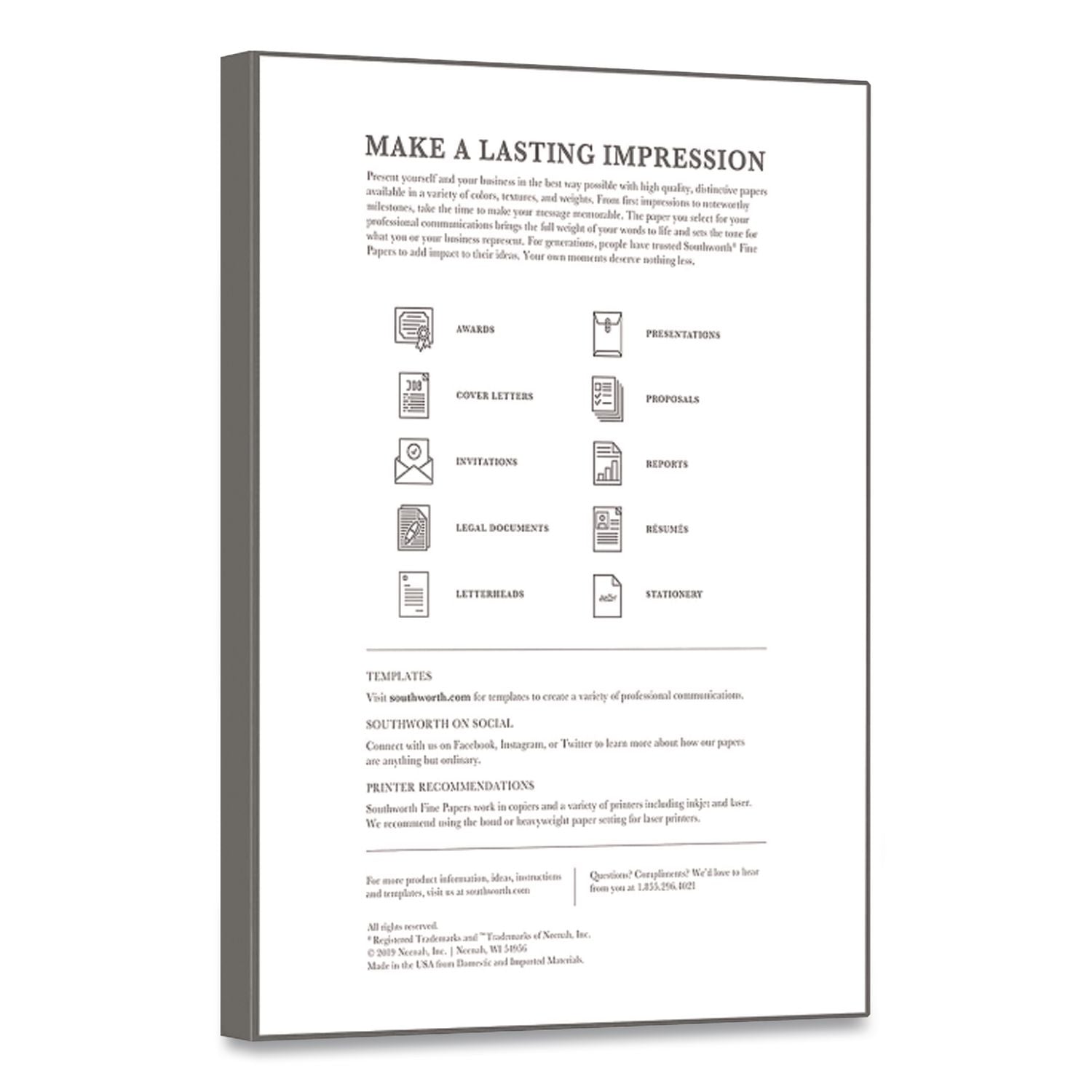 100% Cotton Resume Paper, 95 Bright, 32 lb Bond Weight, 8.5 x 11, White, 100/Pack