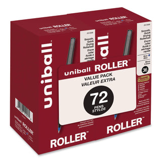 Roller Ball Pen, Stick, Extra-Fine 0.5 mm, Blue Ink, Black/Blue Barrel, 72/Pack