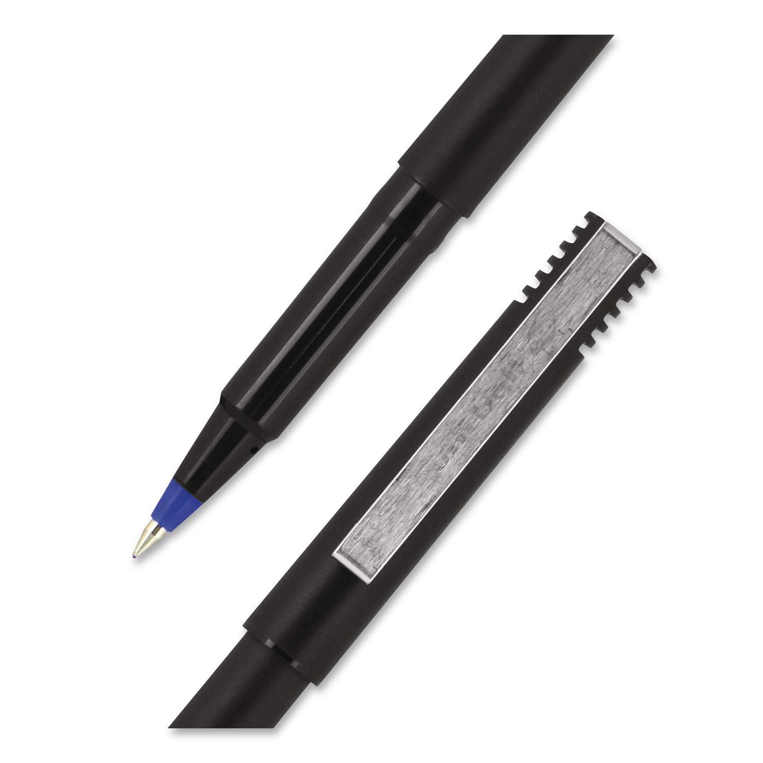 Roller Ball Pen, Stick, Extra-Fine 0.5 mm, Blue Ink, Black/Blue Barrel, 72/Pack