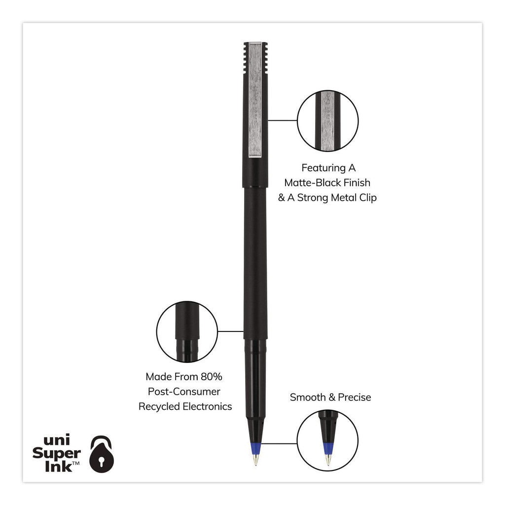 Roller Ball Pen, Stick, Extra-Fine 0.5 mm, Blue Ink, Black/Blue Barrel, 72/Pack