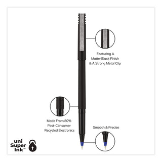 Roller Ball Pen, Stick, Extra-Fine 0.5 mm, Blue Ink, Black/Blue Barrel, 72/Pack