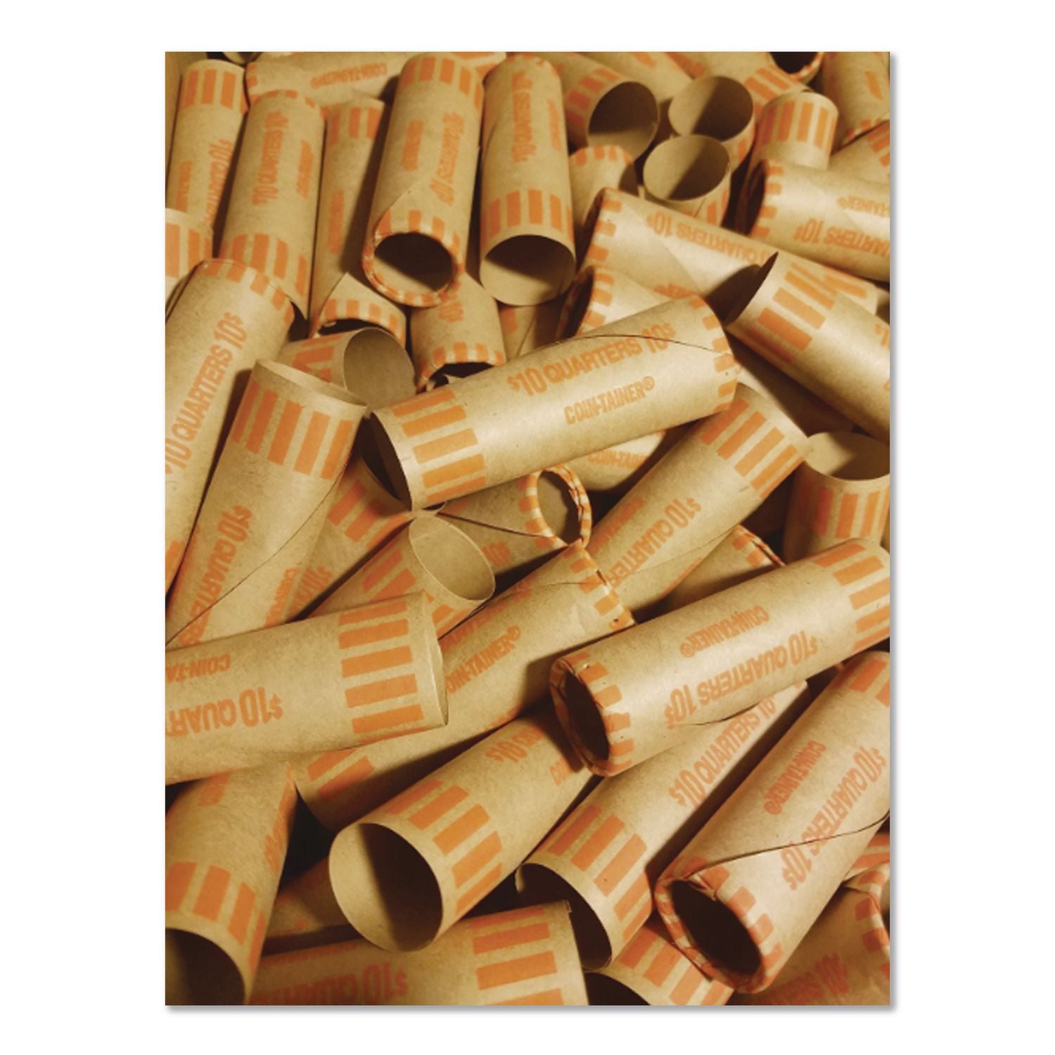 Gunshell Crimped-End Coin Wrapper, Quarters, $10.00, Kraft/Orange, 1,000/Carton