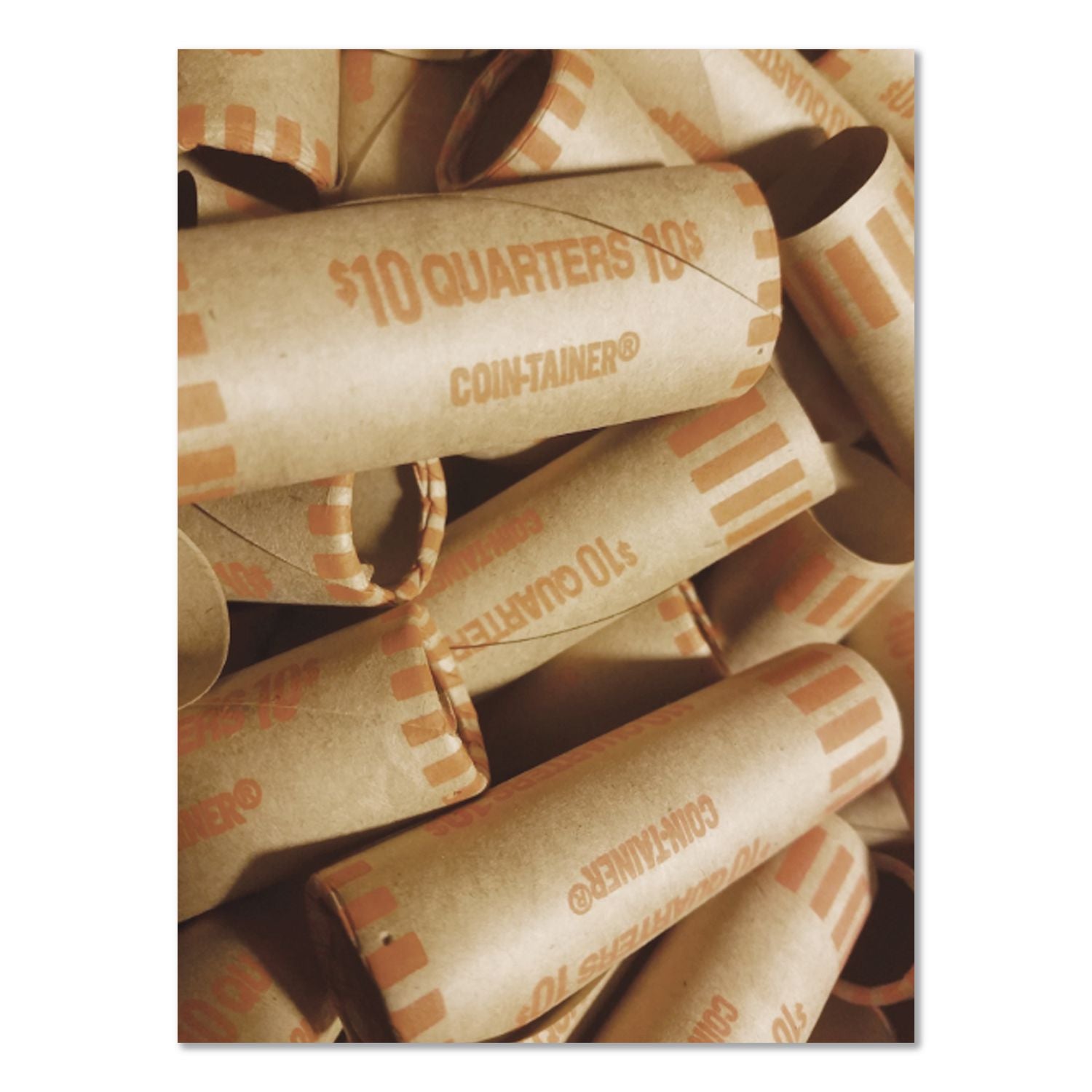 Gunshell Crimped-End Coin Wrapper, Quarters, $10.00, Kraft/Orange, 1,000/Carton