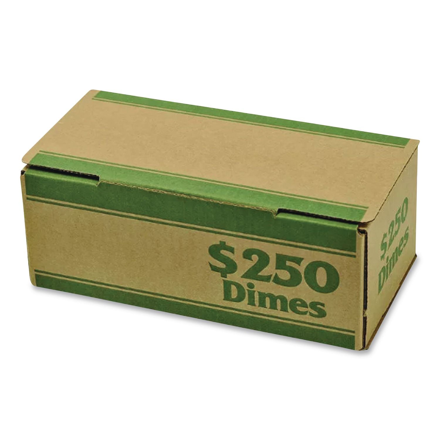 Dimes Coin Box, 1 Compartment, 15.5 x 19.25 x 4.5, Kraft/Green, 50/Pack