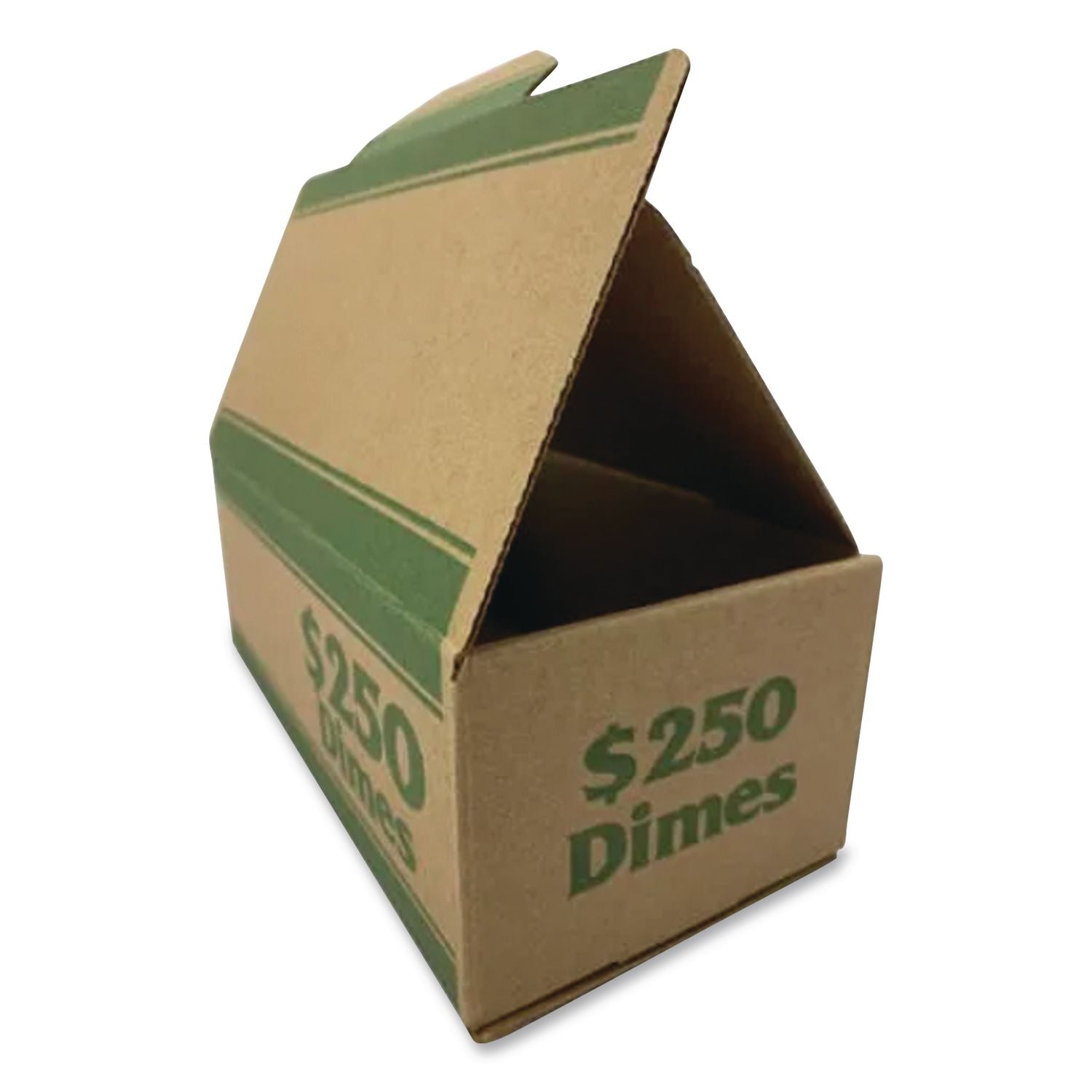Dimes Coin Box, 1 Compartment, 15.5 x 19.25 x 4.5, Kraft/Green, 50/Pack