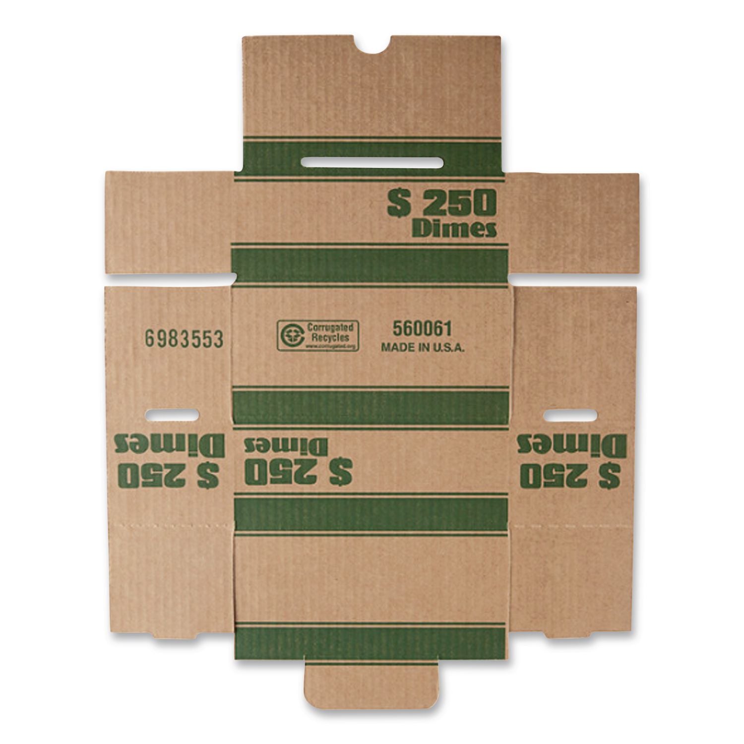 Dimes Coin Box, 1 Compartment, 15.5 x 19.25 x 4.5, Kraft/Green, 50/Pack