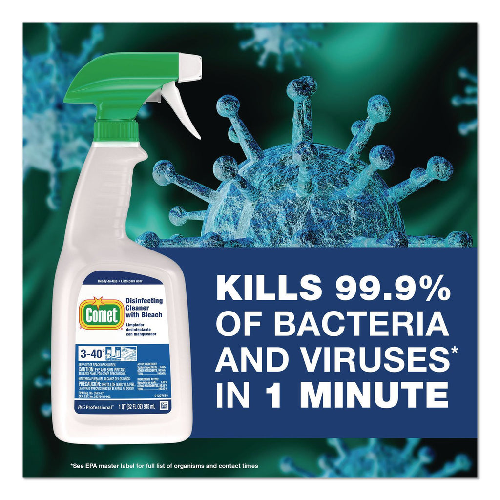 Disinfecting Cleaner with Bleach, 32 oz, Plastic Spray Bottle, Fresh Scent, 8/Carton