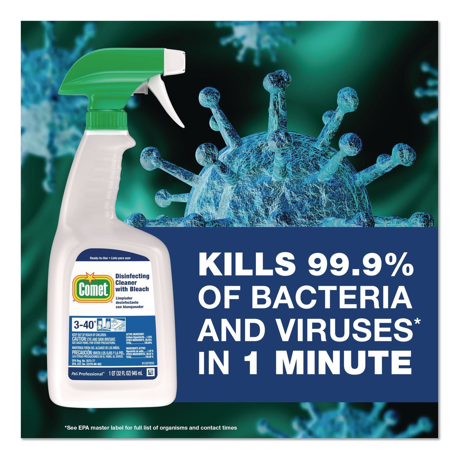 Disinfecting Cleaner with Bleach, 32 oz, Plastic Spray Bottle, Fresh Scent, 8/Carton