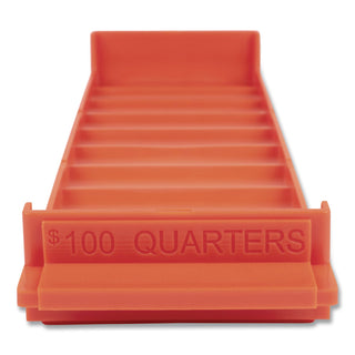 Stackable Plastic Coin Tray, Quarters, 10 Compartments, Denomination and Capacity Etched On Side, Stackable, Orange