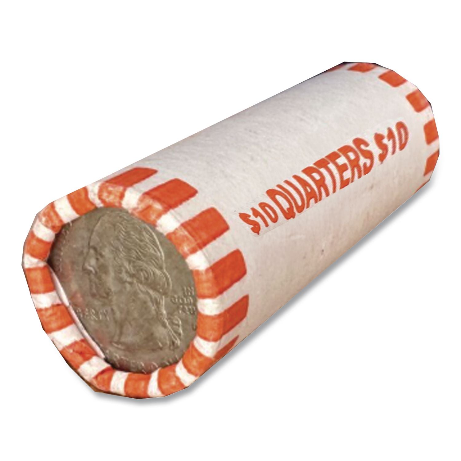 Automatic Coin Wrapper Roll for Coin Wrapping Machines, Quarters, $10.00, Kraft/Orange, 2,000/Roll, 8 Rolls/Carton