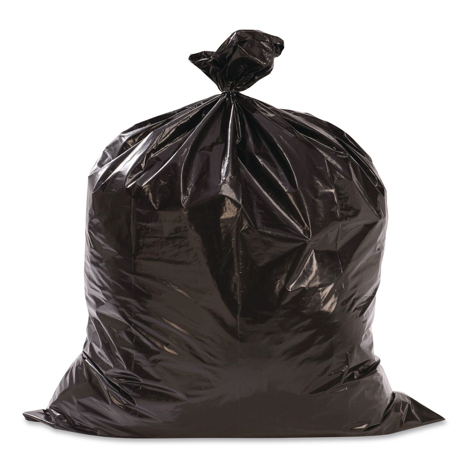 Heavy-Duty Low-Density Wing Tie Contractor Bags, 55 gal, 3 mil, 35.75 x 53.88, Black, 15 Bags/Roll, 4 Rolls/Carton