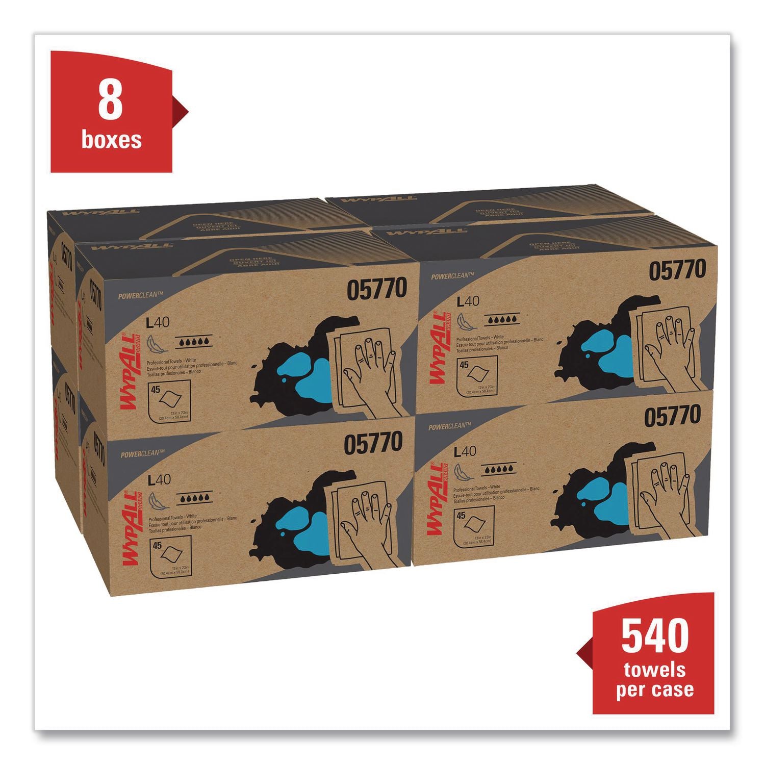 L40 Towels, Pro Towels, 12 x 23, White, 45/Box, 12 Boxes/Carton
