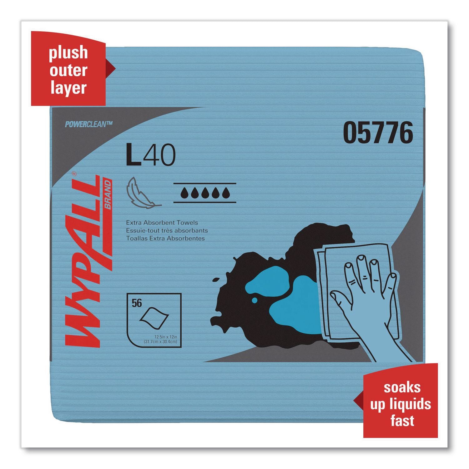 L40 Wiper, 1/4 Fold, Blue, 12.5 x 12, 56/Box, 12 Boxes/Carton