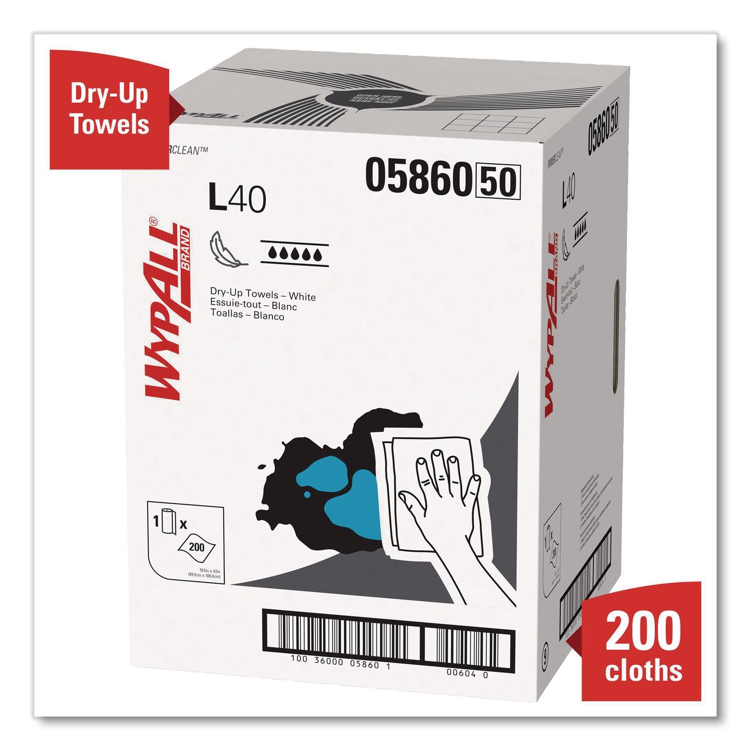 L40 Towels, Dry Up Towels, 19.5 x 42, White, 200 Towels/Roll
