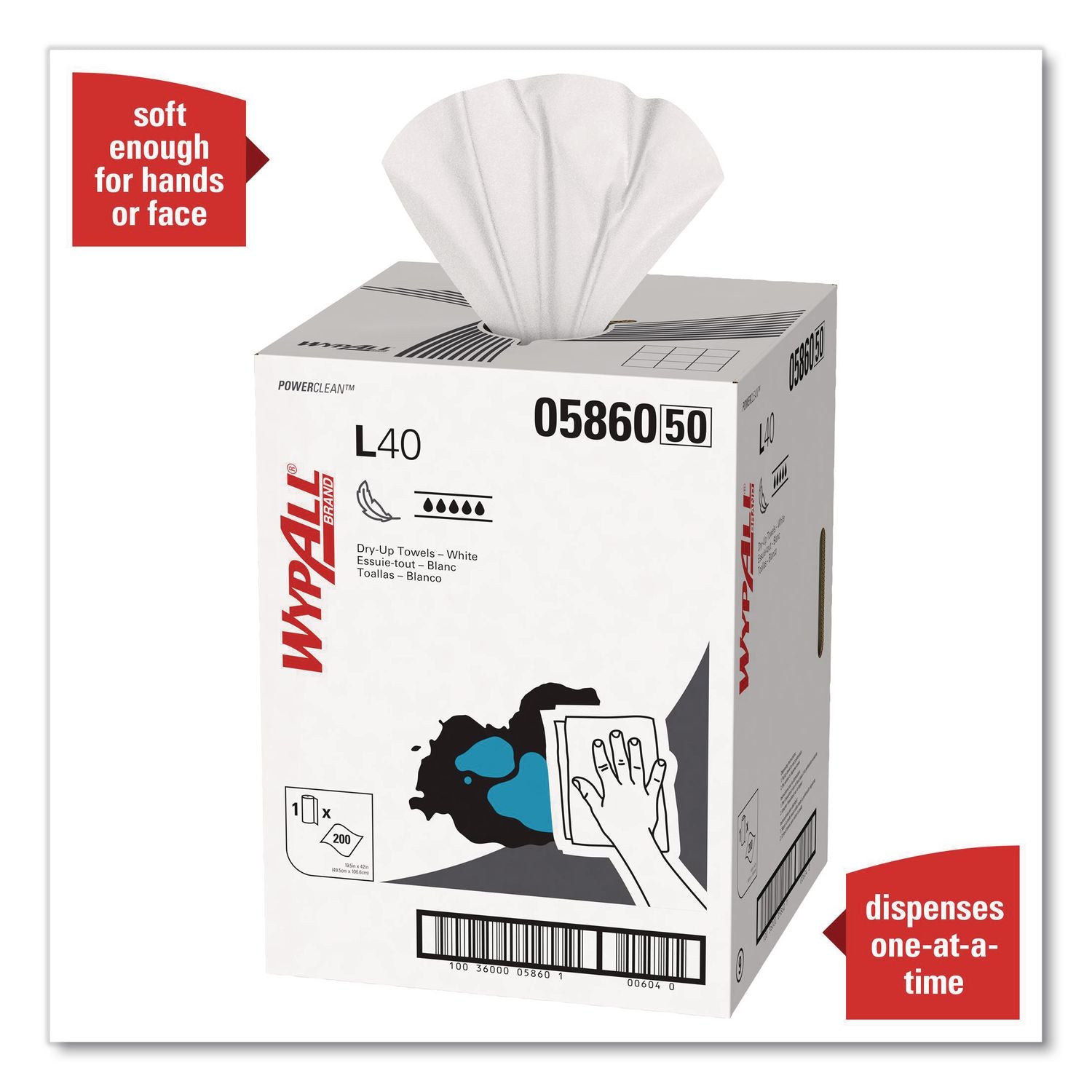 L40 Towels, Dry Up Towels, 19.5 x 42, White, 200 Towels/Roll
