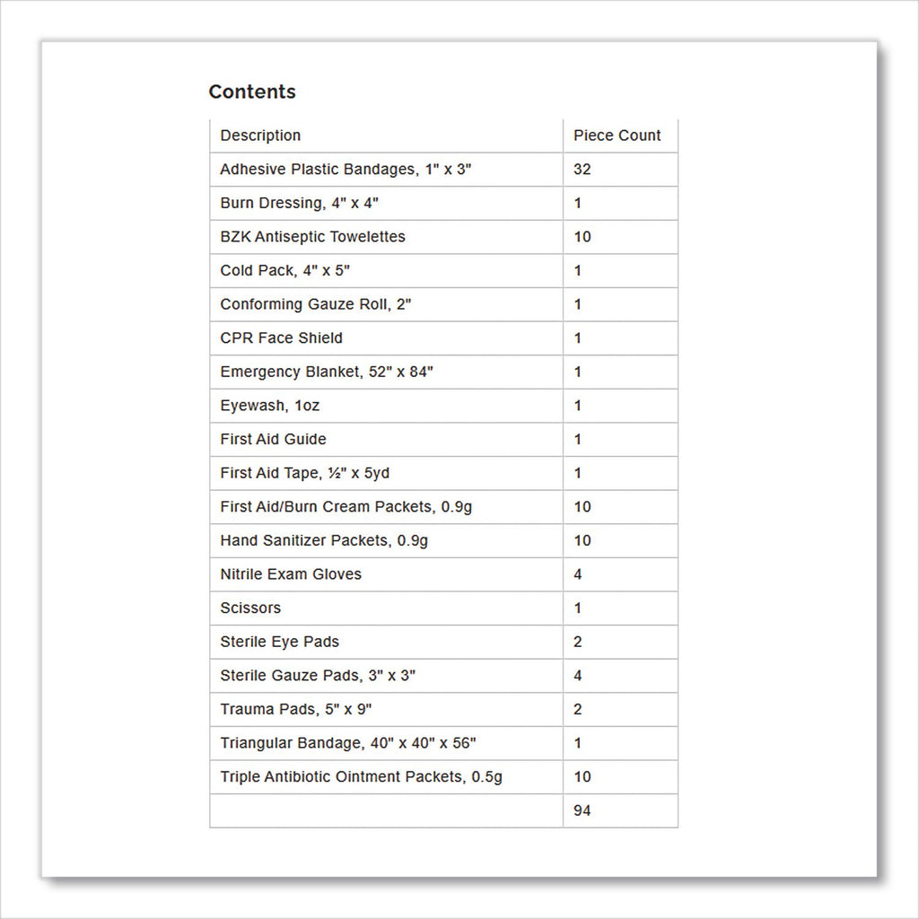 25 Person ANSI A Refill Kit, ANSI 2021 Compliant, 94 Pieces