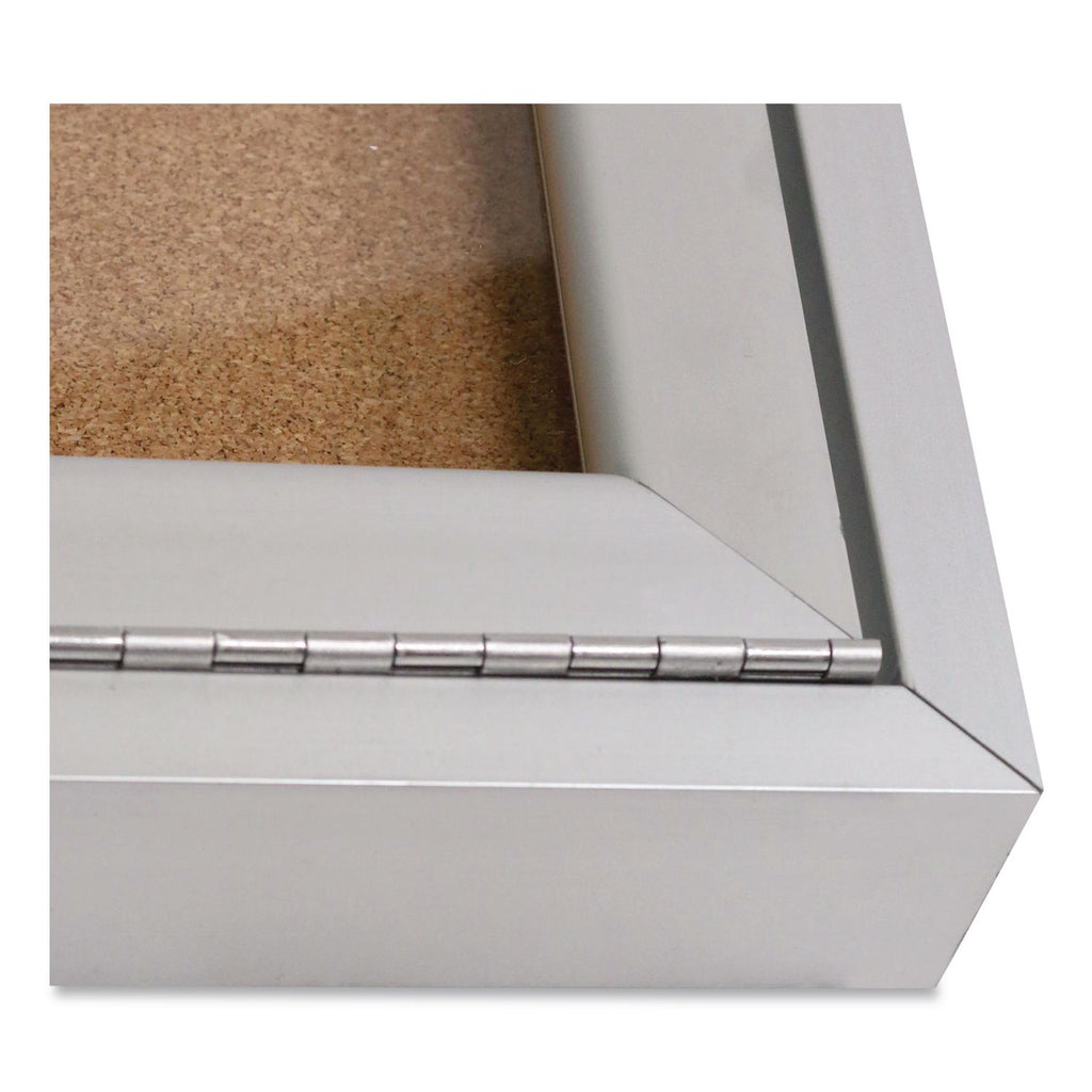 1 Door Enclosed Natural Cork Bulletin Board with Satin Aluminum Frame, 24 x 36, Tan Surface, Ships in 7-10 Business Days