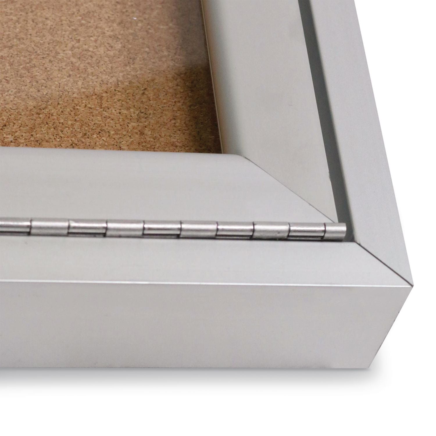 1 Door Enclosed Natural Cork Bulletin Board with Satin Aluminum Frame, 30 x 36, Tan Surface, Ships in 7-10 Business Days