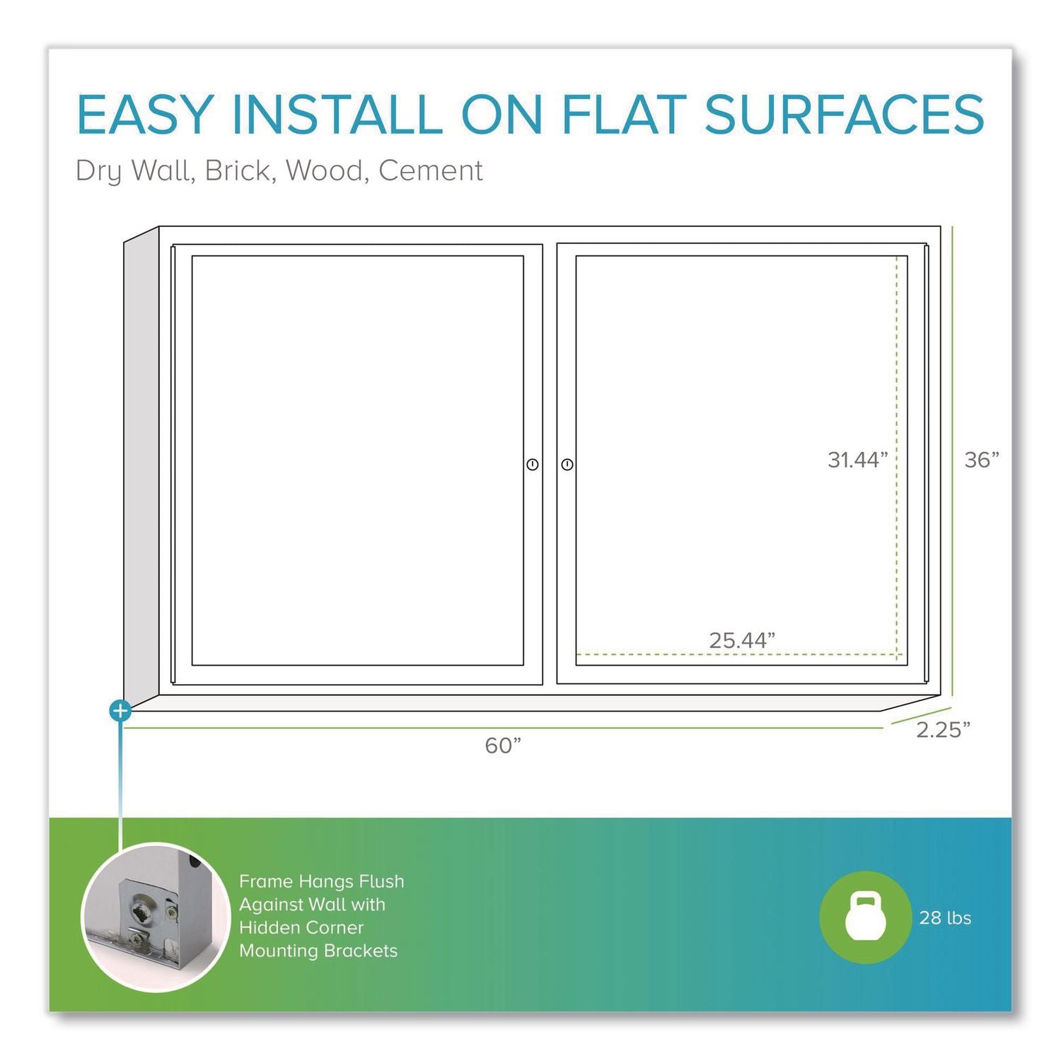 2 Door Enclosed Natural Cork Bulletin Board with Satin Aluminum Frame, 60 x 36, Tan Surface, Ships in 7-10 Business Days