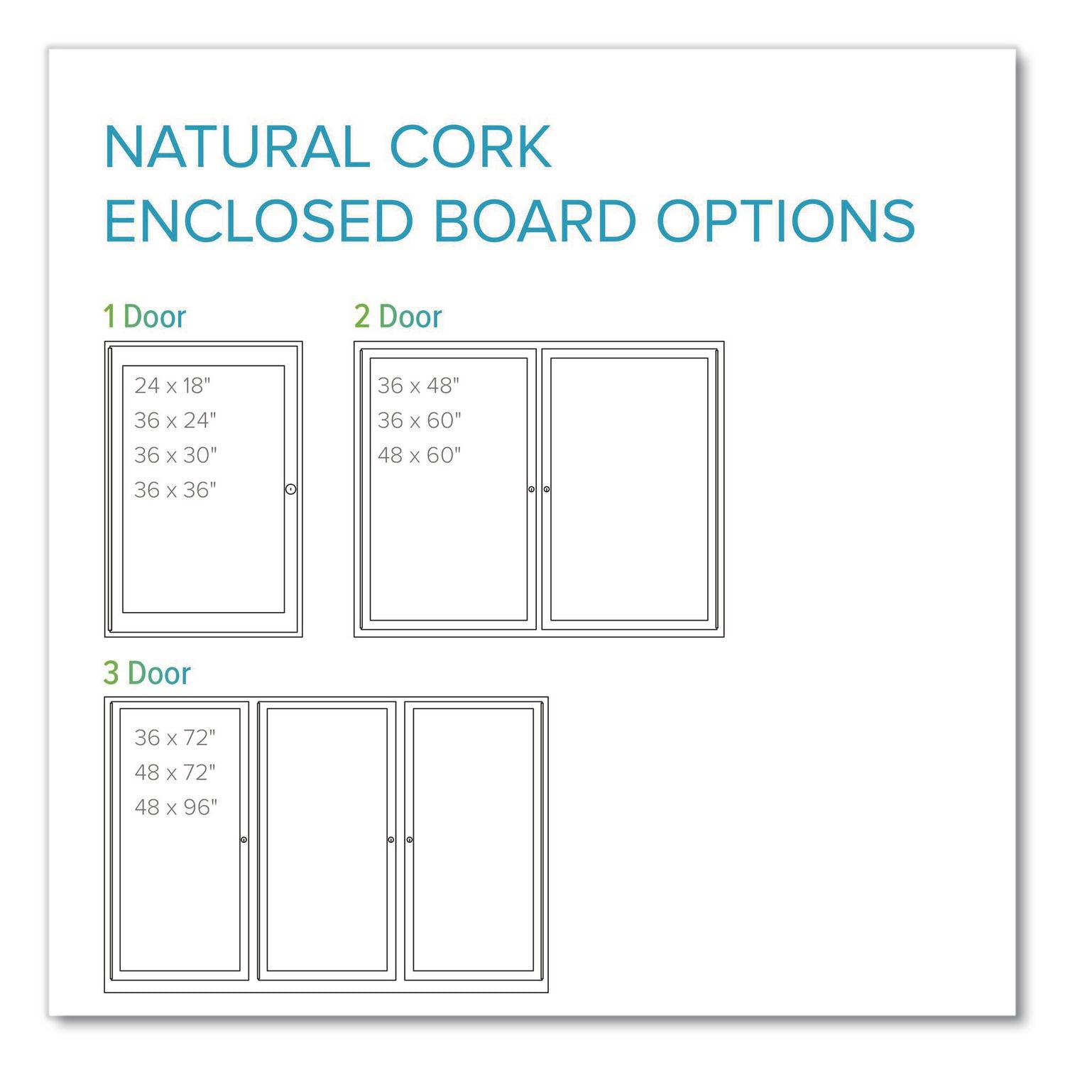 2 Door Enclosed Natural Cork Bulletin Board with Satin Aluminum Frame, 60 x 36, Tan Surface, Ships in 7-10 Business Days