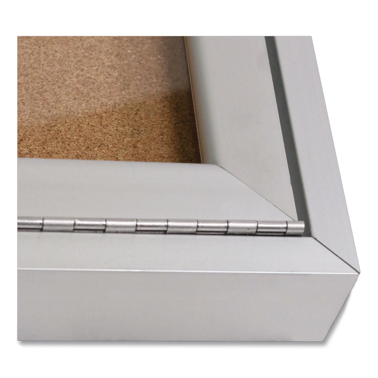 3 Door Enclosed Natural Cork Bulletin Board with Satin Aluminum Frame, 72 x 48, Tan Surface, Ships in 7-10 Business Days