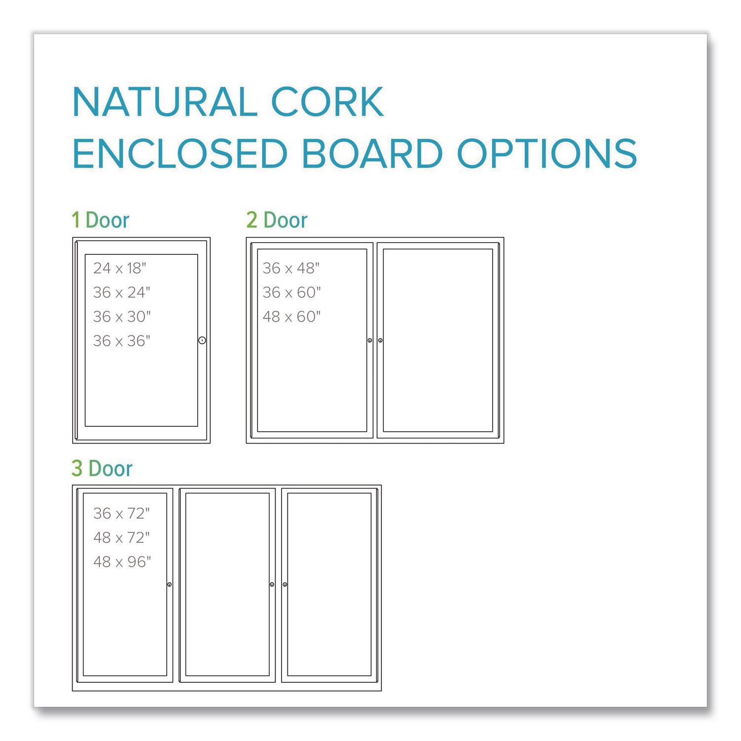3 Door Enclosed Natural Cork Bulletin Board with Satin Aluminum Frame, 96 x 48, Tan Surface, Ships in 7-10 Business Days