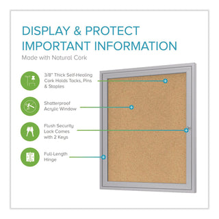 1 Door Enclosed Natural Cork Bulletin Board with Satin Aluminum Frame, 18 x 24, Tan Surface, Ships in 7-10 Business Days