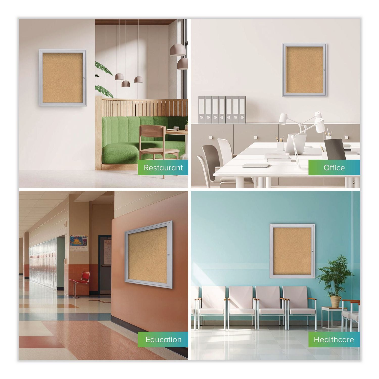 1 Door Enclosed Natural Cork Bulletin Board with Satin Aluminum Frame, 18 x 24, Tan Surface, Ships in 7-10 Business Days