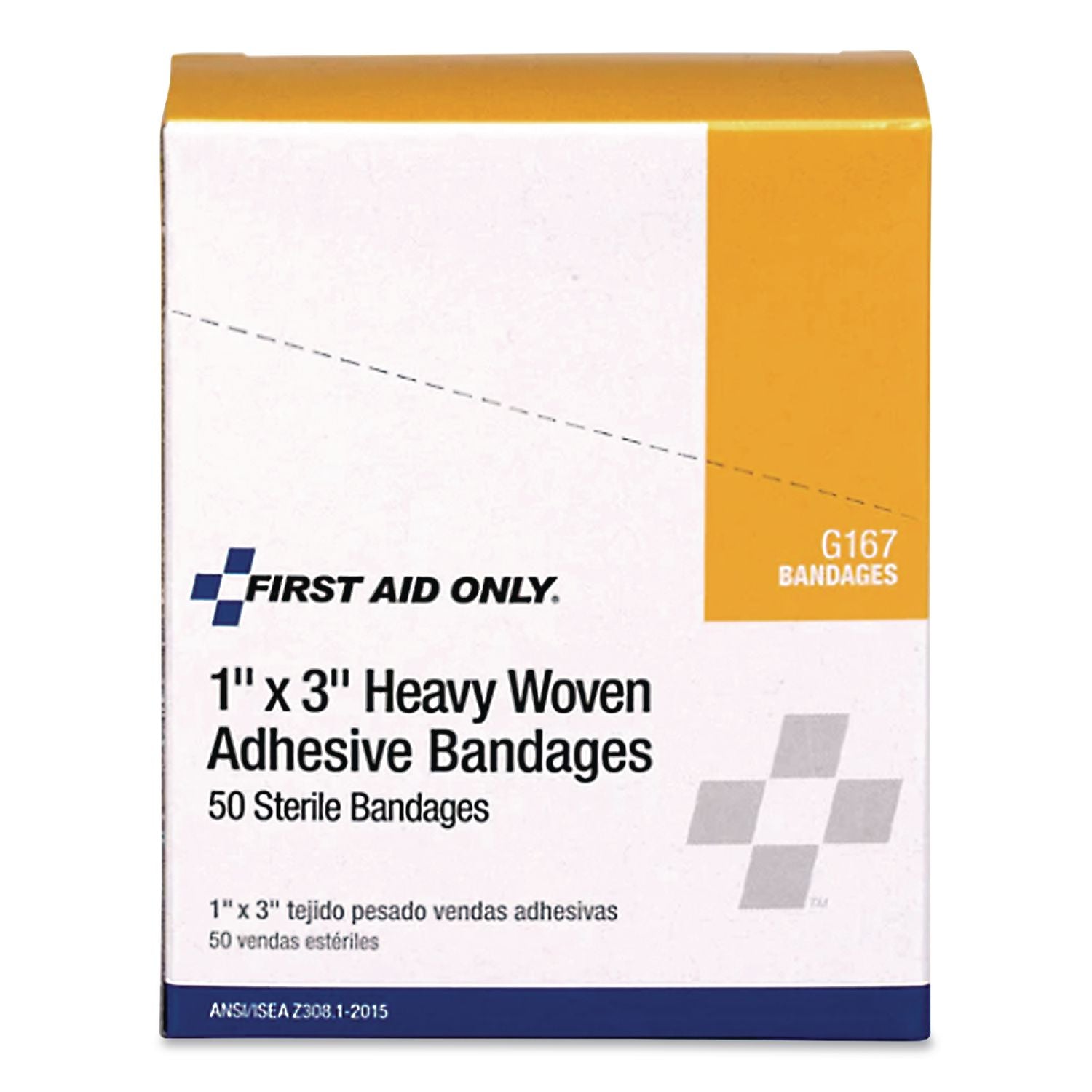 Heavy Woven Adhesive Bandages, Strip, 1 x 3, 50/Box