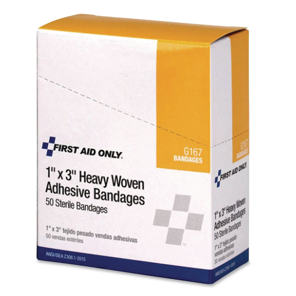 Heavy Woven Adhesive Bandages, Strip, 1 x 3, 50/Box