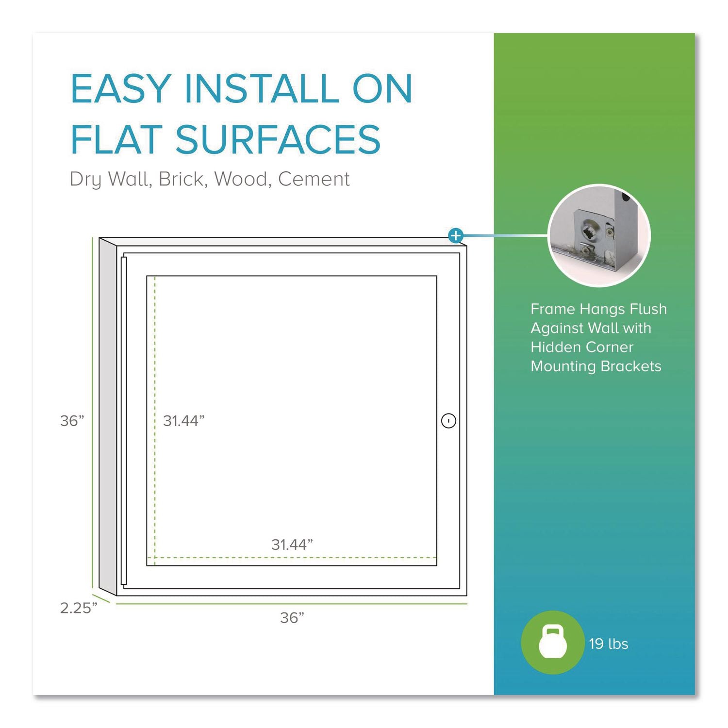 1 Door Enclosed Vinyl Bulletin Board with Satin Aluminum Frame, 36 x 36, Silver Surface, Ships in 7-10 Business Days