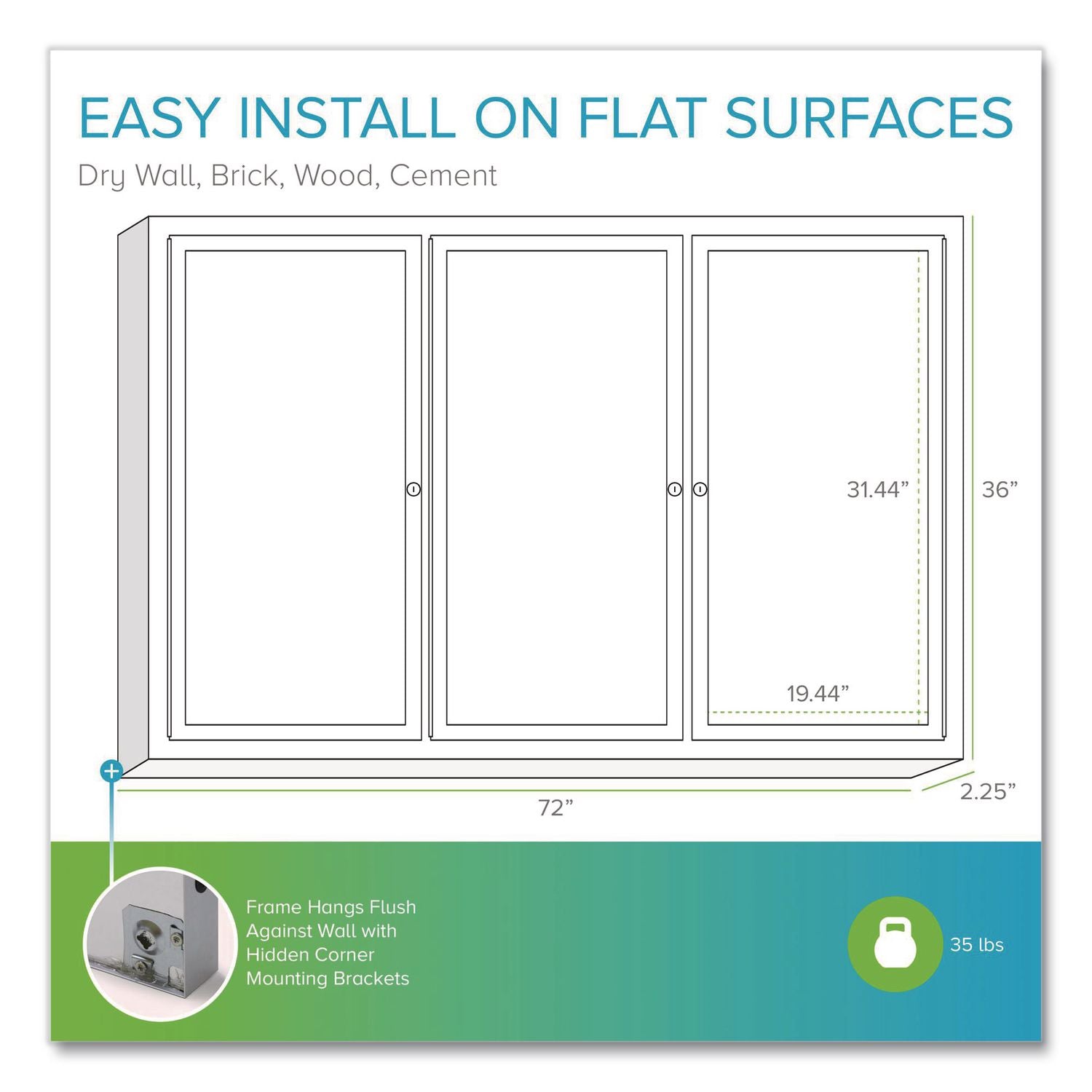 Enclosed Outdoor Bulletin Board, 72 x 36, Silver Surface, Satin Aluminum Frame, Ships in 7-10 Business Days