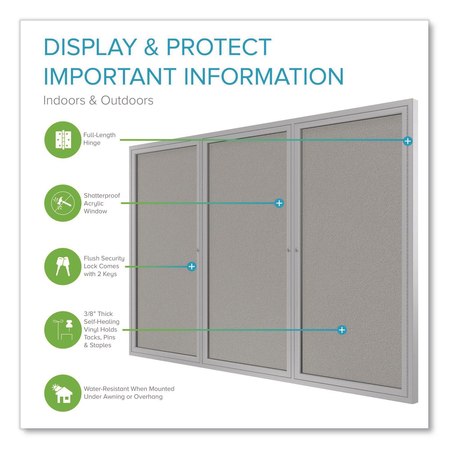 3 Door Enclosed Vinyl Bulletin Board with Satin Aluminum Frame, 96 x 48, Silver Surface, Ships in 7-10 Business Days