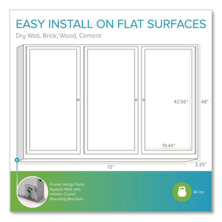 3 Door Enclosed Vinyl Bulletin Board with Satin Aluminum Frame, 72 x 48, Silver Surface, Ships in 7-10 Business Days