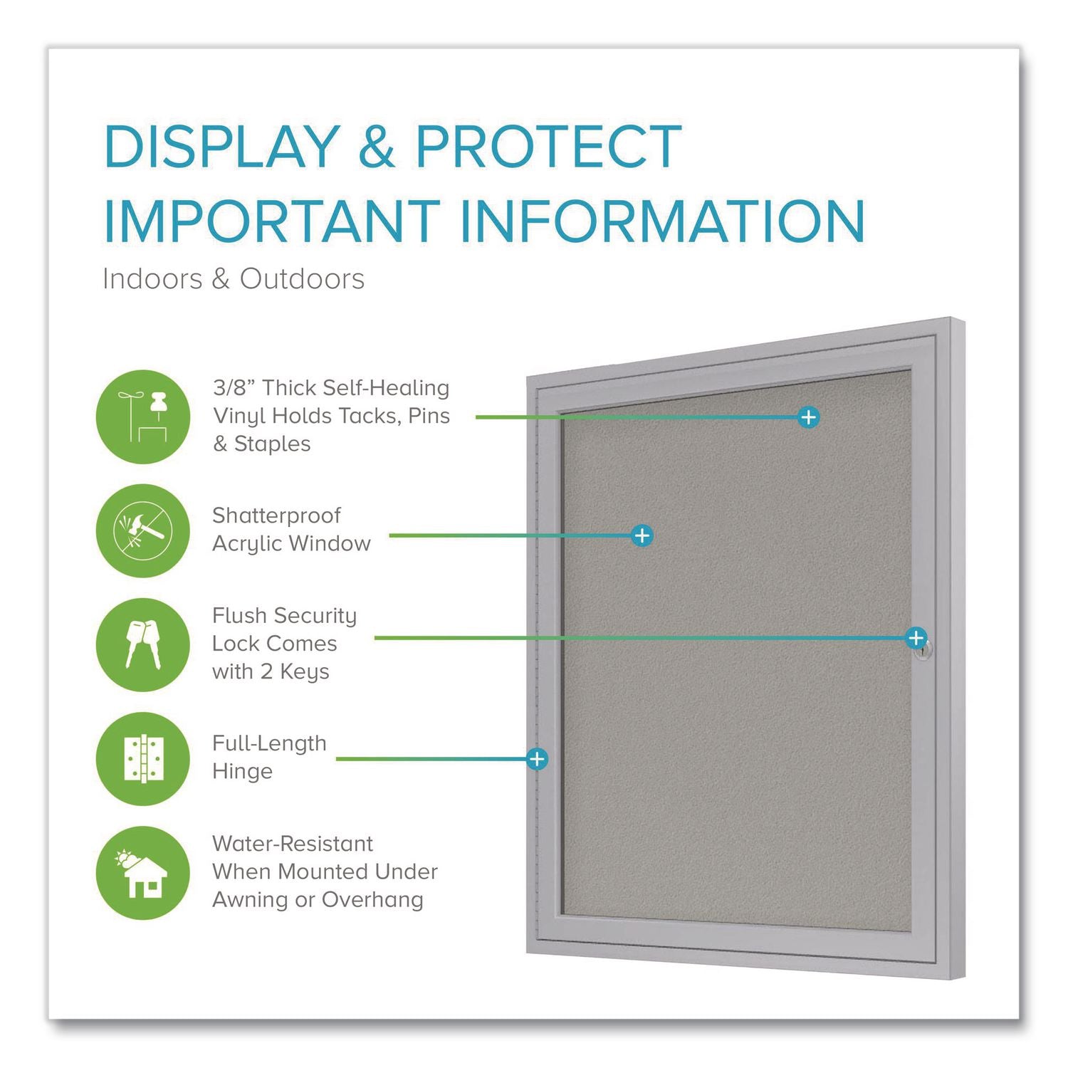 1 Door Enclosed Vinyl Bulletin Board with Satin Aluminum Frame, 18 x 24, Silver Surface, Ships in 7-10 Business Days