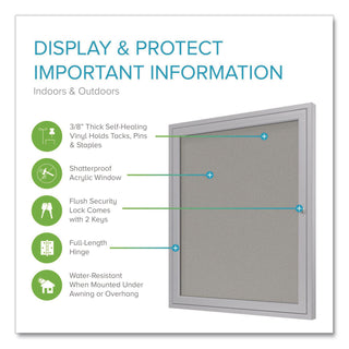 1 Door Enclosed Vinyl Bulletin Board with Satin Aluminum Frame, 24 x 36, Silver Surface, Ships in 7-10 Business Days